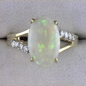 14k Yellow Gold Opal and Diamond Ring