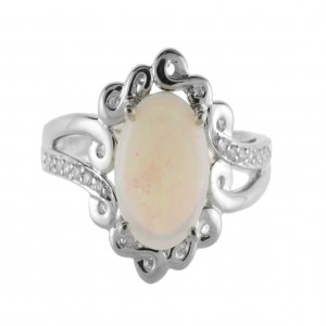 14k White Gold Opal and Diamond Ring