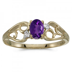 10k Yellow Gold Oval Amethyst And Diamond Ring