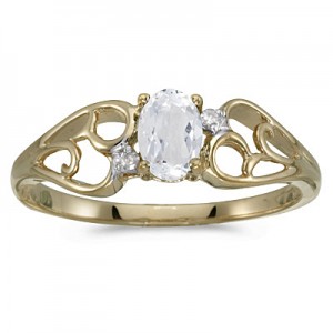 10k Yellow Gold Oval White Topaz And Diamond Ring