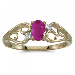 10k Yellow Gold Oval Ruby And Diamond Ring