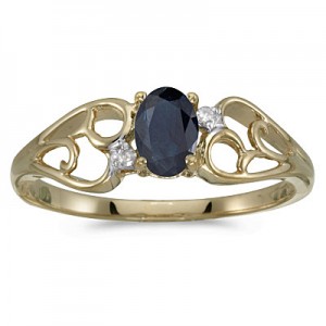 10k Yellow Gold Oval Sapphire And Diamond Ring