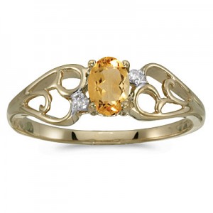 10k Yellow Gold Oval Citrine And Diamond Ring