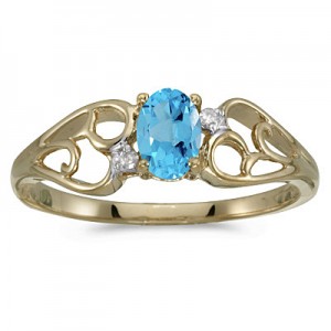 10k Yellow Gold Oval Blue Topaz And Diamond Ring