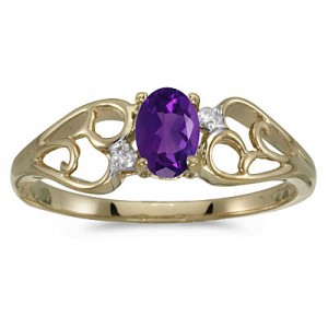 14k Yellow Gold Oval Amethyst And Diamond Ring