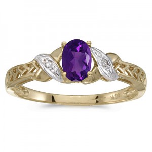 10k Yellow Gold Oval Amethyst And Diamond Ring