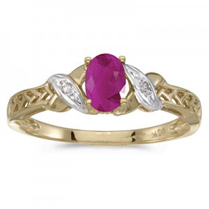 10k Yellow Gold Oval Ruby And Diamond Ring