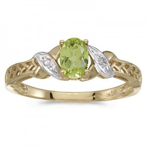 10k Yellow Gold Oval Peridot And Diamond Ring