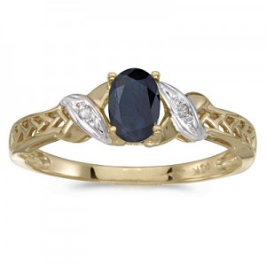 10k Yellow Gold Oval Sapphire And Diamond Ring