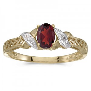 14k Yellow Gold Oval Garnet And Diamond Ring