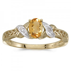 14k Yellow Gold Oval Citrine And Diamond Ring