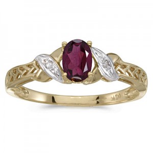 14k Yellow Gold Oval Rhodolite Garnet And Diamond Ring