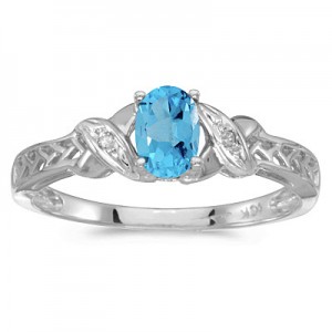 14k White Gold Oval Blue Topaz And Diamond Ring