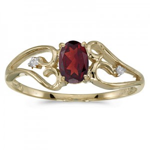 10k Yellow Gold Oval Garnet And Diamond Ring