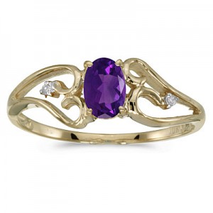 10k Yellow Gold Oval Amethyst And Diamond Ring