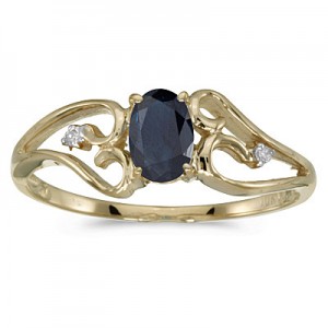 10k Yellow Gold Oval Sapphire And Diamond Ring