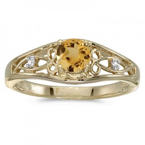 10k Yellow Gold Round Citrine And Diamond Ring