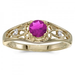 10k Yellow Gold Round Pink Topaz And Diamond Ring