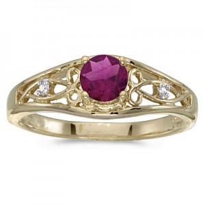 10k Yellow Gold Round Rhodolite Garnet And Diamond Ring