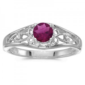 10k White Gold Round Rhodolite Garnet And Diamond Ring