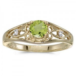 14k Yellow Gold Round Peridot And Diamond Ring