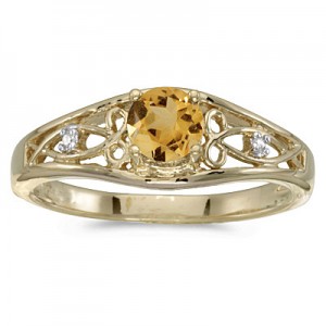 14k Yellow Gold Round Citrine And Diamond Ring