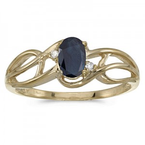 10k Yellow Gold Oval Sapphire And Diamond Curve Ring