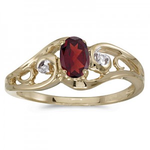 10k Yellow Gold Oval Garnet And Diamond Ring