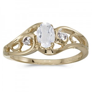 10k Yellow Gold Oval White Topaz And Diamond Ring