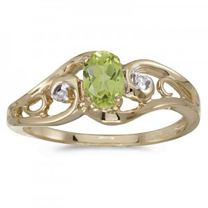 10k Yellow Gold Oval Peridot And Diamond Ring