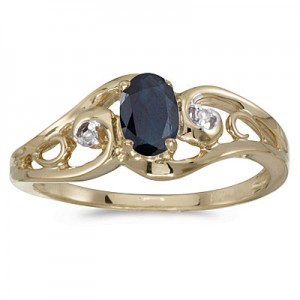 10k Yellow Gold Oval Sapphire And Diamond Ring