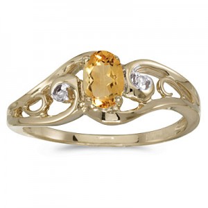 10k Yellow Gold Oval Citrine And Diamond Ring