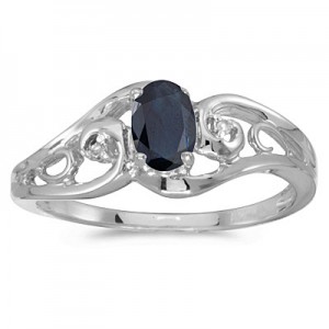 10k White Gold Oval Sapphire And Diamond Ring