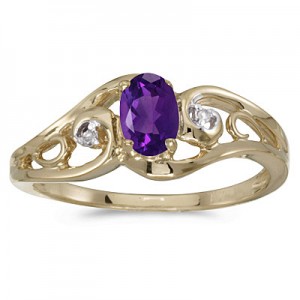 14k Yellow Gold Oval Amethyst And Diamond Ring