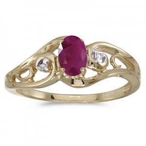 14k Yellow Gold Oval Ruby And Diamond Ring