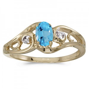 14k Yellow Gold Oval Blue Topaz And Diamond Ring