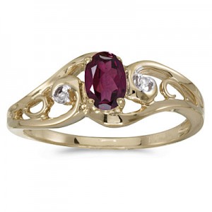 14k Yellow Gold Oval Rhodolite Garnet And Diamond Ring