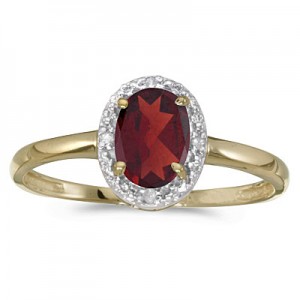 10k Yellow Gold Oval Garnet And Diamond Ring