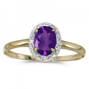 10k Yellow Gold Oval Amethyst And Diamond Ring