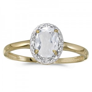 10k Yellow Gold Oval White Topaz And Diamond Ring