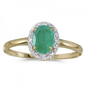 10k Yellow Gold Oval Emerald And Diamond Ring