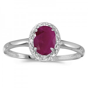 10k White Gold Oval Ruby And Diamond Ring