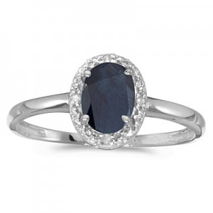 10k White Gold Oval Sapphire And Diamond Ring