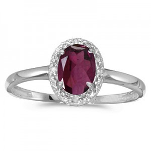 10k White Gold Oval Rhodolite Garnet And Diamond Ring