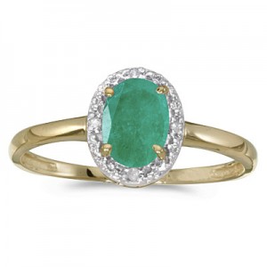14k Yellow Gold Oval Emerald And Diamond Ring