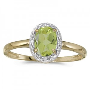 14k Yellow Gold Oval Peridot And Diamond Ring