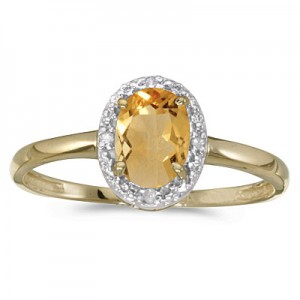 14k Yellow Gold Oval Citrine And Diamond Ring