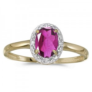 14k Yellow Gold Oval Pink Topaz And Diamond Ring