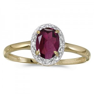 14k Yellow Gold Oval Rhodolite Garnet And Diamond Ring