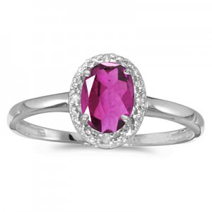 14k White Gold Oval Pink Topaz And Diamond Ring